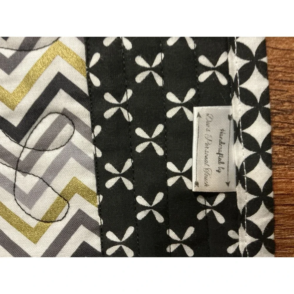 Handcrafted By Dee Black & White Patchwork Quilt 40in X 30in Bicycles & Chevron